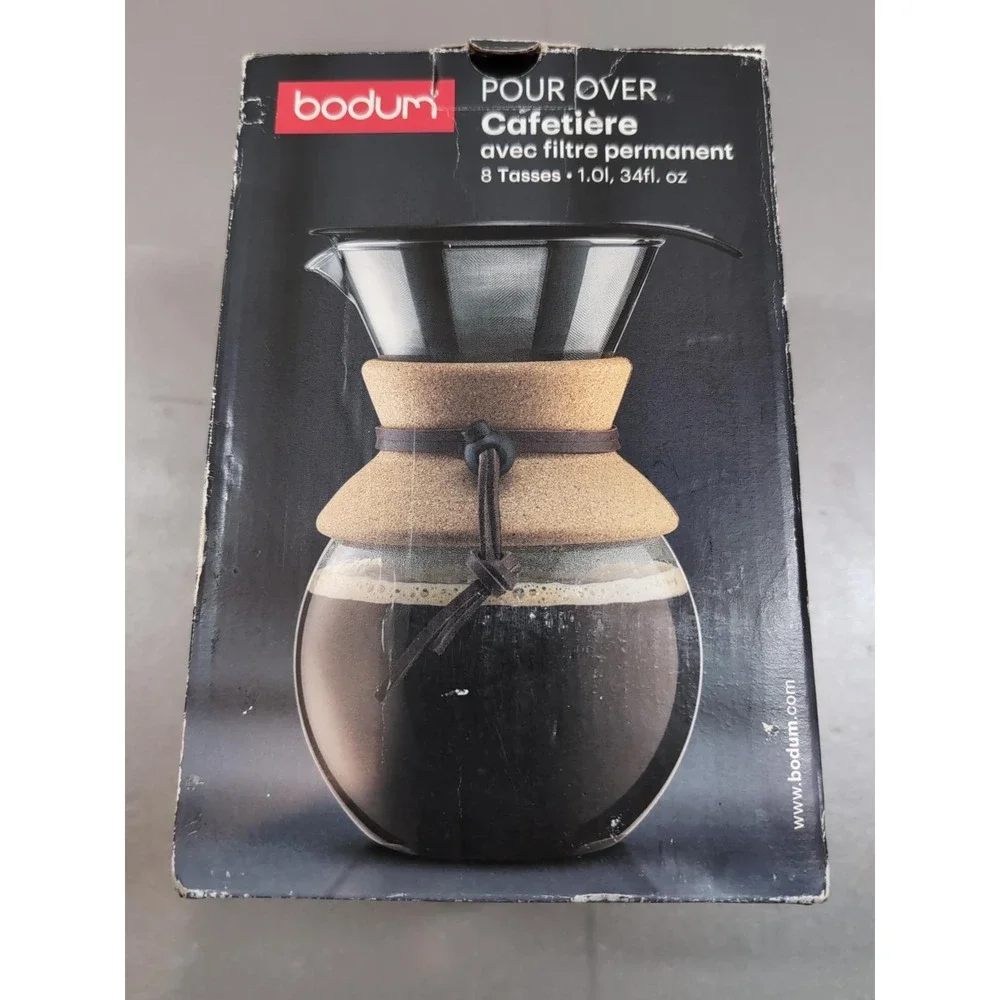 Bodum Pour Over Coffee Maker 8 Cup 34oz Cork Collar Glass 11571-109US Portugal